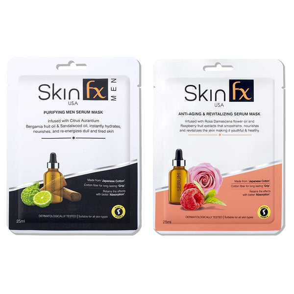 Skin Fx Anti-Aging & Purifying Men Facial Serum Mask Combo - Pack of 2 Skin Fx