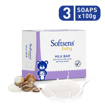 Softsens Baby Soap - Milk Bar Soap with Natural Milk Cream & Shea Butter, 100gx3 SOFTSENS