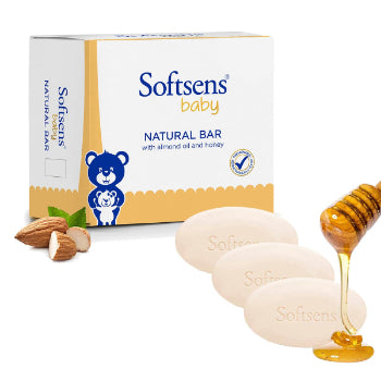 Softsens Baby Soap - Natural Bar Soap with Honey, Orange & Natural Almond Oil, 100gx3 SOFTSENS