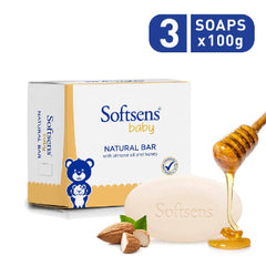 Softsens Baby Soap - Natural Bar Soap with Honey, Orange & Natural Almond Oil, 100gx3 SOFTSENS