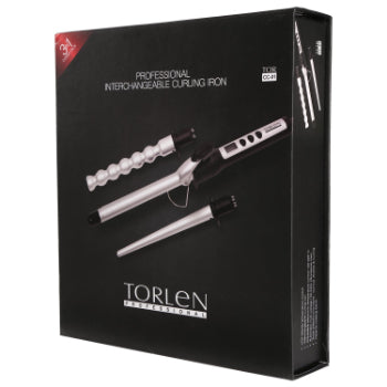 TORLEN PROFESSIONAL Interchangeable Hair Curling Iron with Temperature Controller Set of 3 Straight, Bubble n Conical Tong for Salon n Parlor, Silver TORLEN PROFESSIONAL