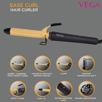 VEGA Ease Curl 25 mm Barrel Hair Curler With Ceramic Coated Plates VEGA