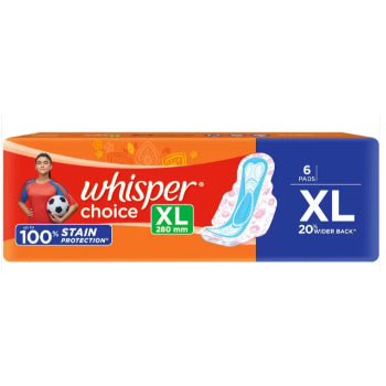 Whisper Choice Xl 6s Sanitary Pads (6 Pads) Pack of 2 Whisper
