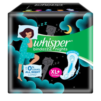 Whisper bindazzz Nights Xl+ 15s Sanitary Pads (15 Pads) Whisper