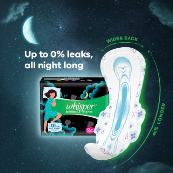 Whisper bindazzz Nights Xl+ 15s Sanitary Pads (15 Pads) Whisper