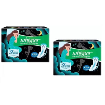 Whisper Bindazzz Nights XXl+ 6s Sanitary Pads (6 Pads) Pack Of 2 Whisper