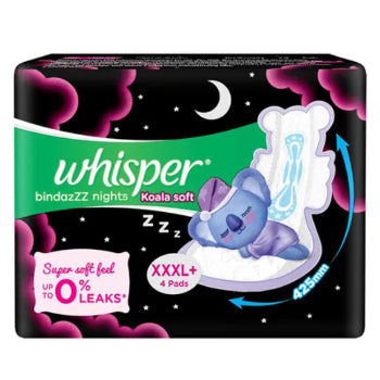 Whisper Bindazzz Nights Koala Soft Sanitary Napkins XXXL+ - 4 Pcs Pack Of 2 Whisper