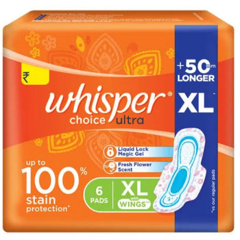 Whisper Choice Ultra Sanitary Pads XL (6 Pads) Pack of 2 Whisper