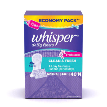 Whisper Daily Liners Clean & Fresh - Normal (40 Pads) Whisper