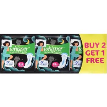 Whisper bindazZZ Nights XL+ 15 (Buy 2 Get 1 free ) Sanitary Pad Whisper