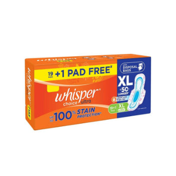 Whisper Choice Ultra , Extra Large (with wings) XL - 19+1Free Pad Whisper