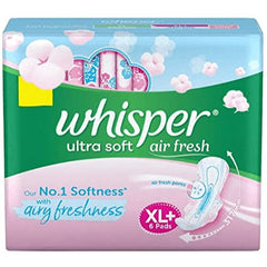 Whisper Ultra Soft Air Fresh Sanitary Pads for Women, XL, 15 Napkins Whisper
