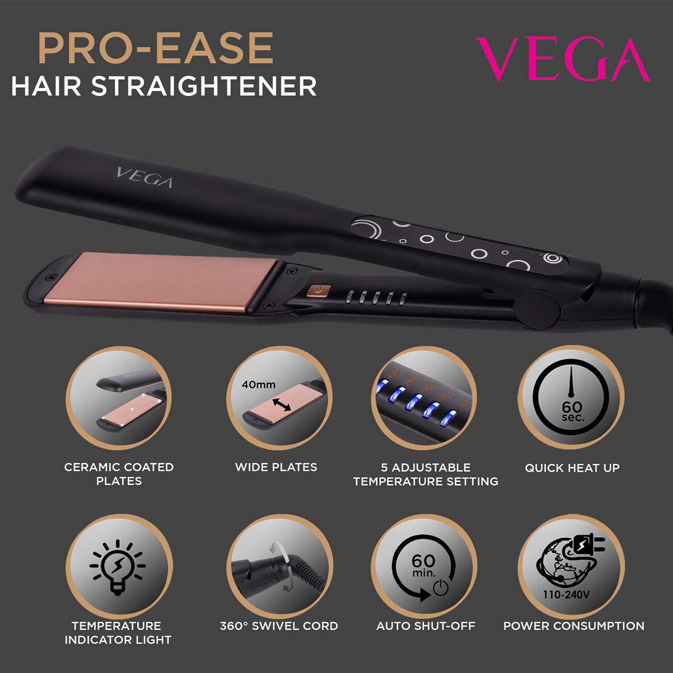 Vega Pro-Ease Hair Straightener VHSH-26 VEGA