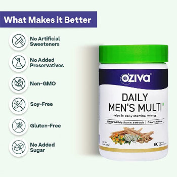 OZIVA DAILY MEN'S MULTI Supports daily stamina, energy & immunity 60 Vegetarian Tablets OZIVA