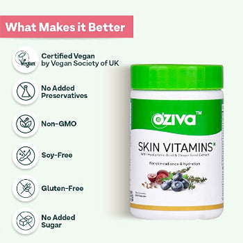 OZIVA SKIN VITAMINS With Hyaluronic Acid & Grape Seed Extract 60N Capsules OZIVA