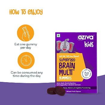 OZIVA kids superfood Brain Multi gummies With Brain Multivitamins, Ashwagandha & Brahmi Extract 120g OZIVA